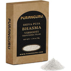 PuranGuru Shiva Puja Bhasma Vibhooti 50g box front view for sacred Hindu rituals.