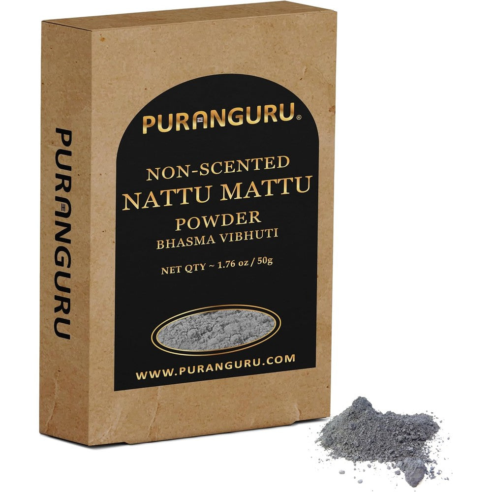 PuranGuru Nattu Mattu Thiruneeru Vibhuti Powder front view sacred ash for puja.