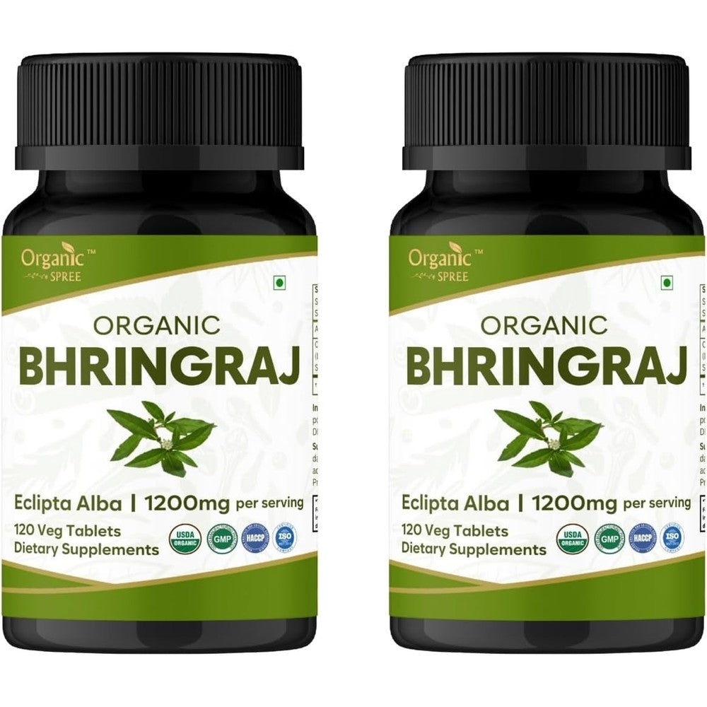 Organic Spree Bhringraj 120 Tablets front view for hair growth supplement