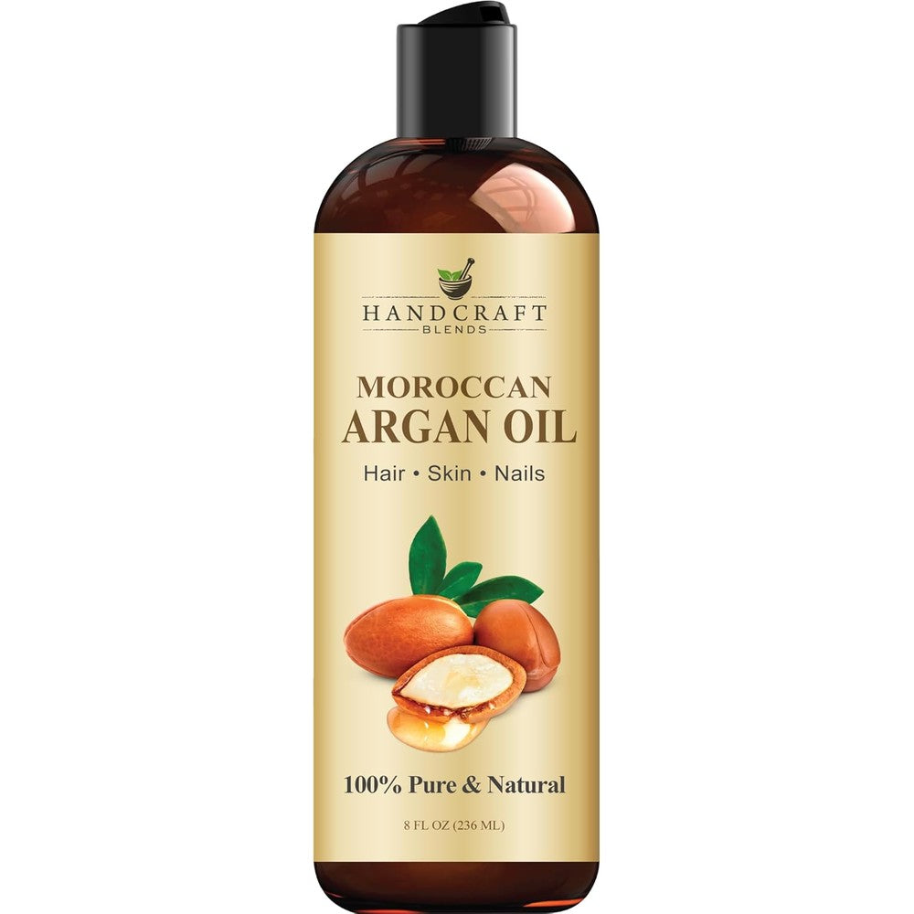 Handcraft Blends Moroccan Argan Oil 8 Fluid Ounce front bottle view for hair hydration.