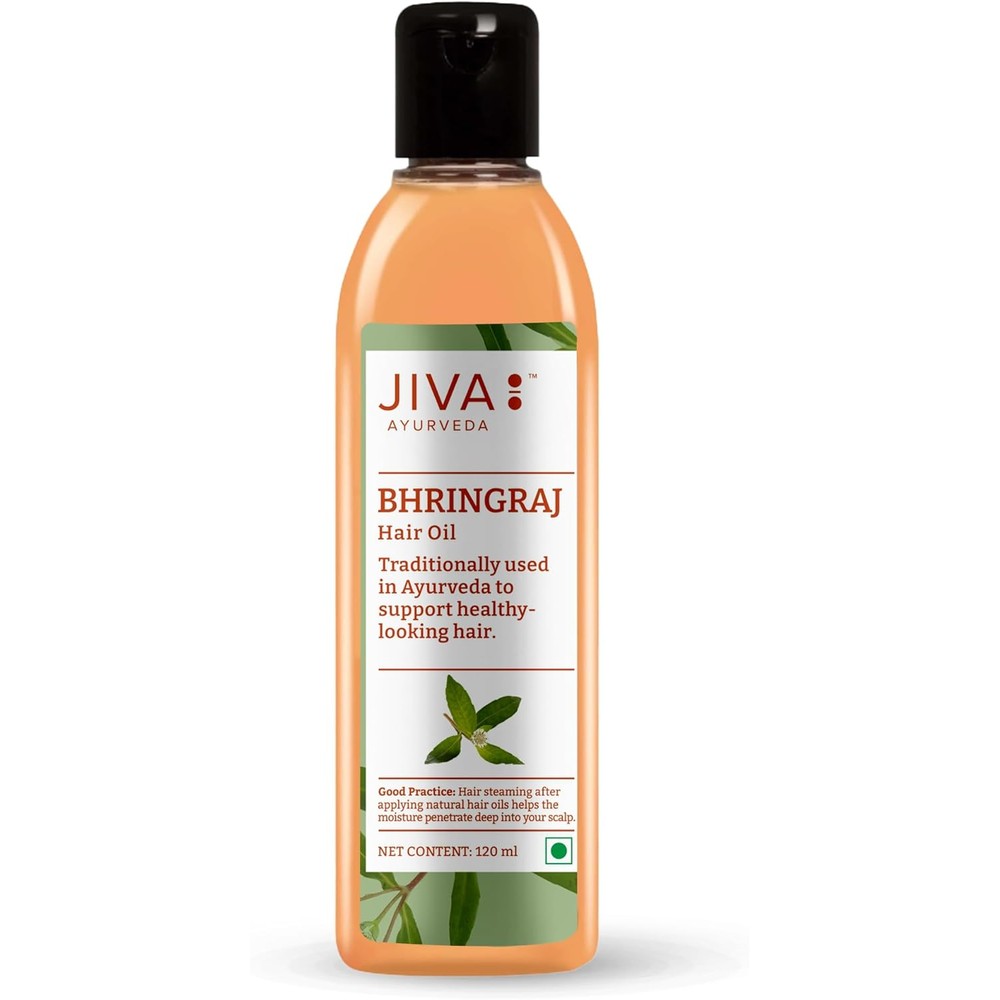 Jiva Ayurveda Bhringraj Hair Oil 120ml bottle front view for hair growth.