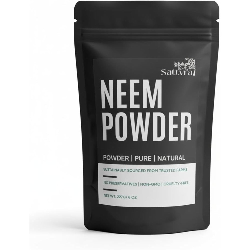 Sattvra Ayurveda Neem Powder 8 ounce pouch front view for natural skincare