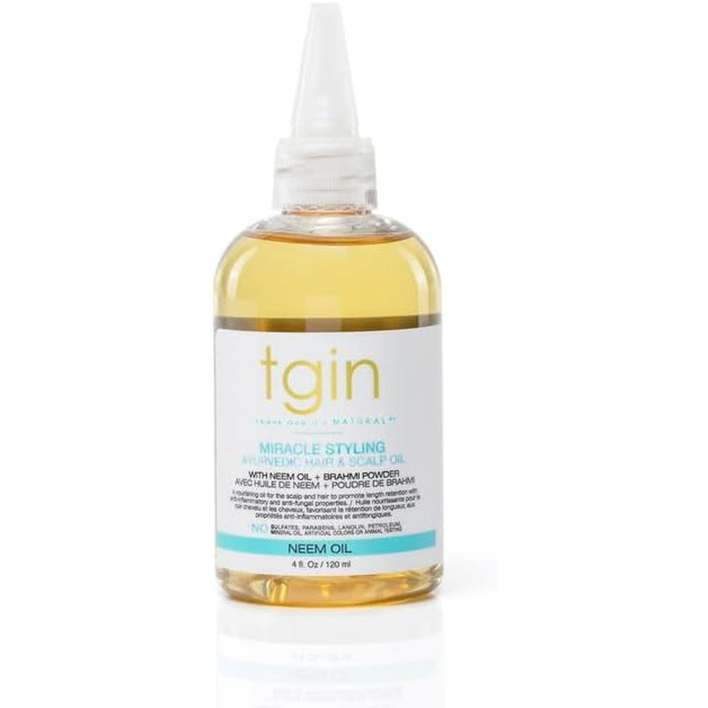 Thank God It's Natural Tgin Miracle Styling Ayurvedic Hair and Scalp Oil front view for curly hair care.