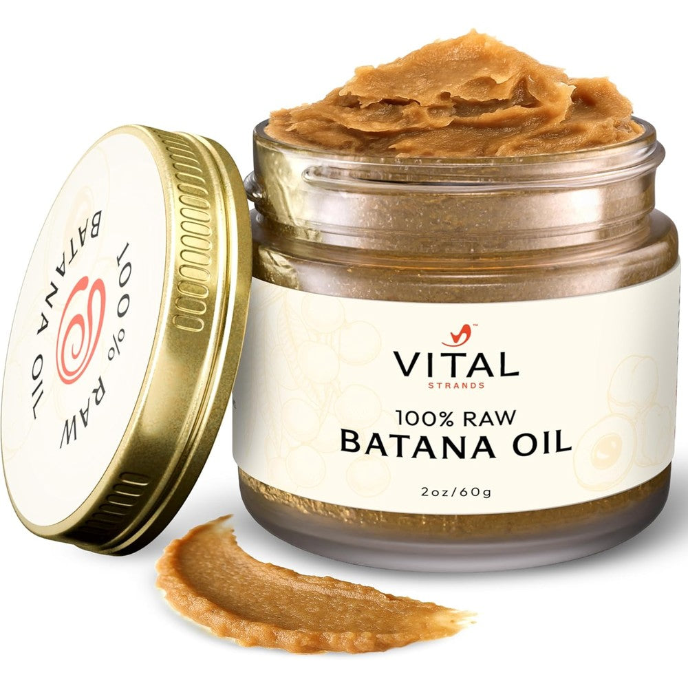 Vital Strands Organic Raw Batana Oil front view glass jar for hair growth