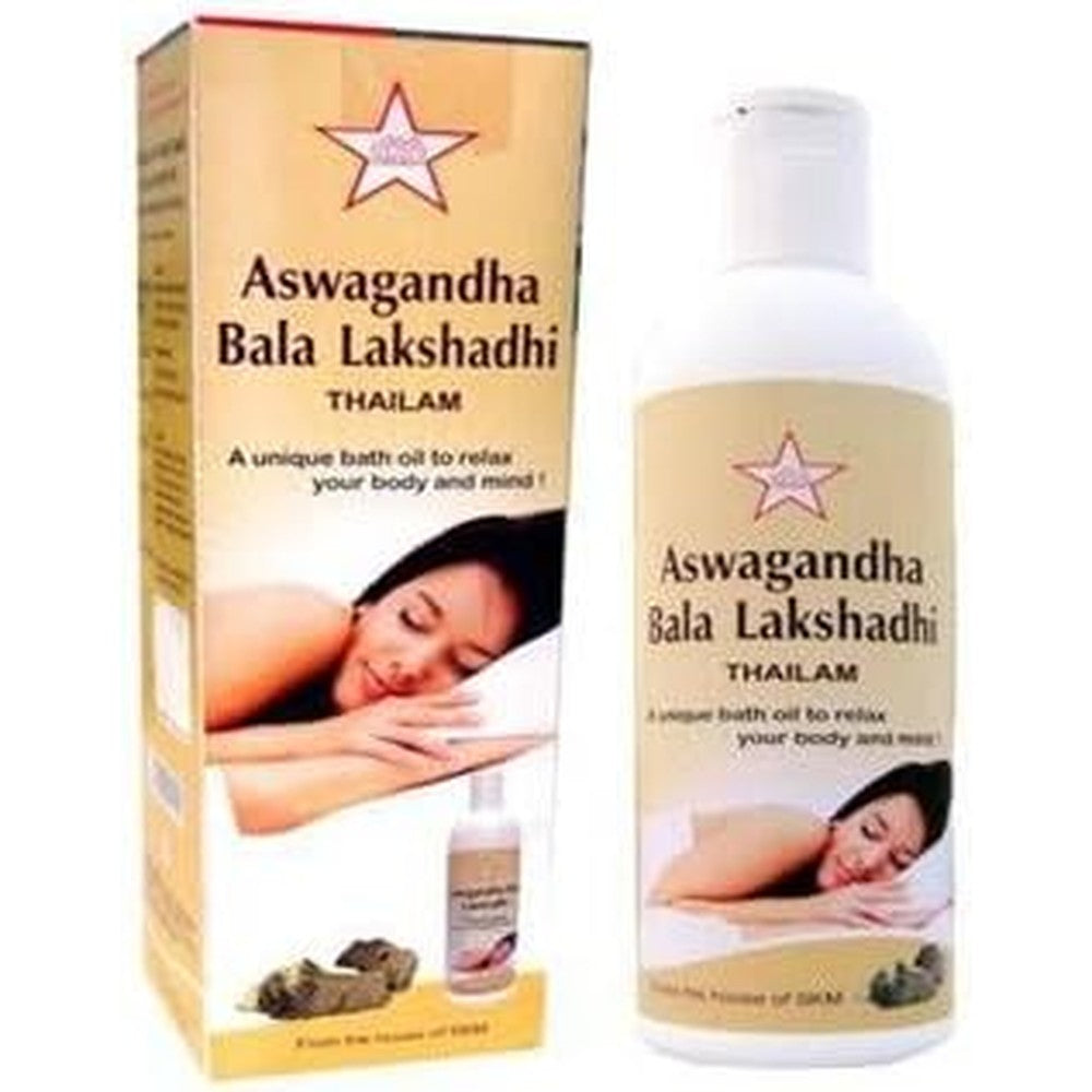 SKM Aswagandha Bala Lakshadhi Thailam 100ml bottle front view Ayurvedic massage oil
