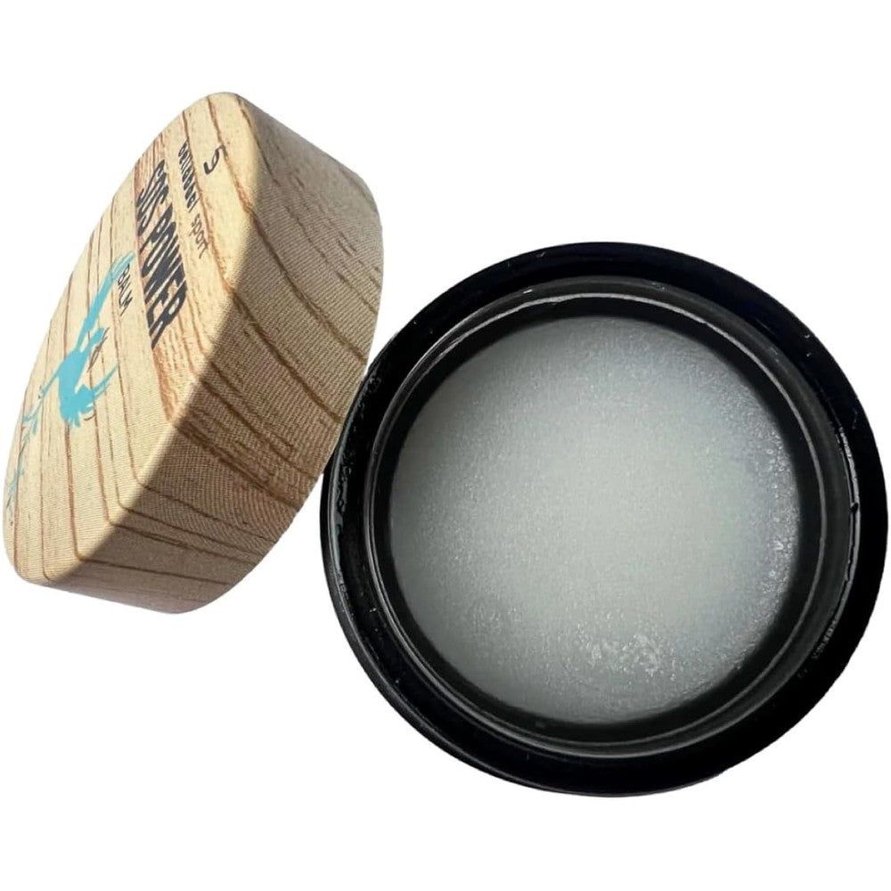 Bellabaci Sport SOS Power Balm 1.69 Ounce jar with wooden lid front view for muscle recovery.