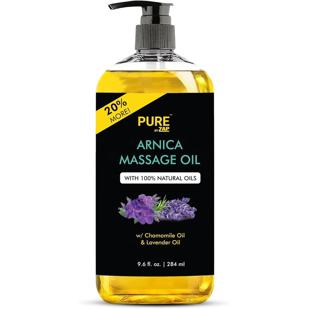 Majestic Pure Arnica Massage Oil front view bottle for muscle relief.