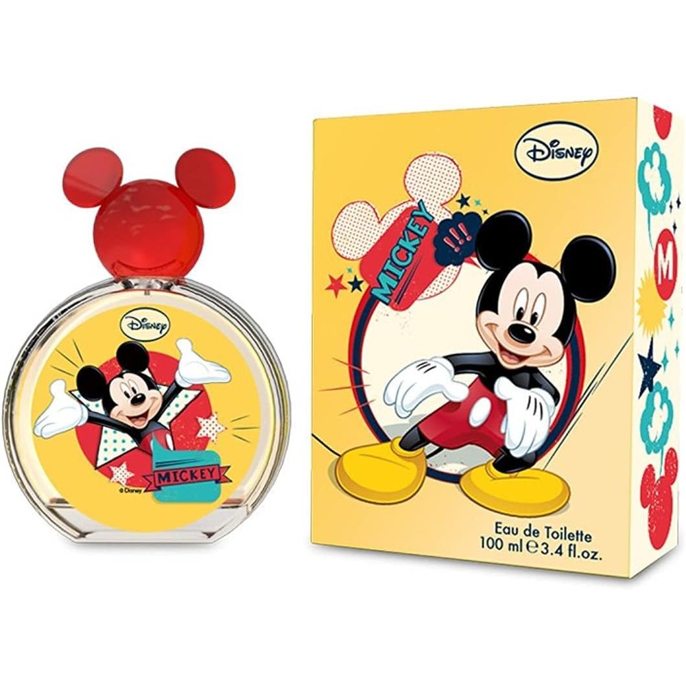 Disney Mickey Mouse Eau de Toilette Spray 3.4 Ounce front view showing the signature ear-shaped cap.
