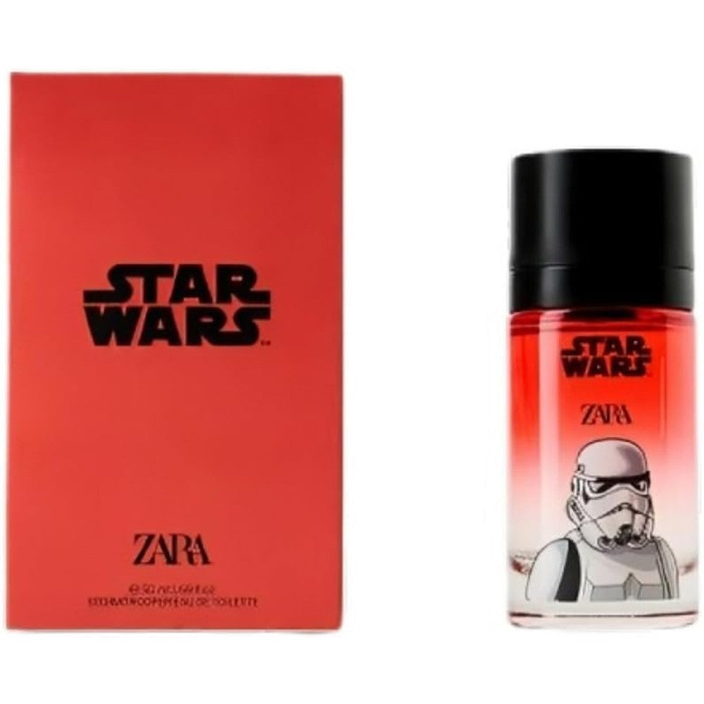 Zara Star Wars Stormtrooper boys perfume front view showcasing the official graphic bottle and red packaging.