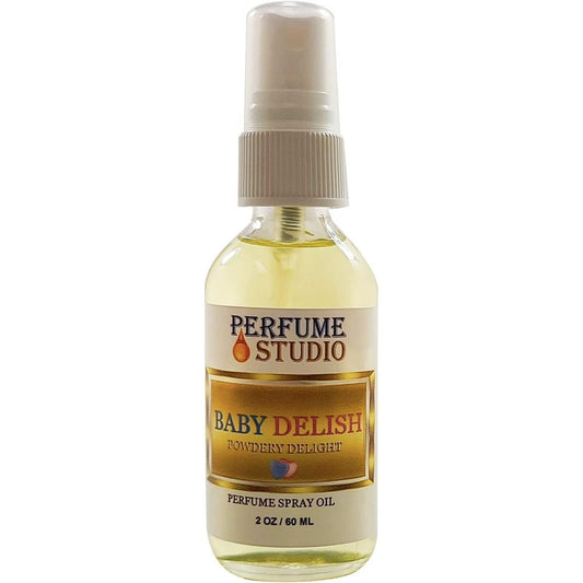 Perfume Studio Baby Delish Powdery Delight perfume spray oil front view showcasing the two ounce bottle.