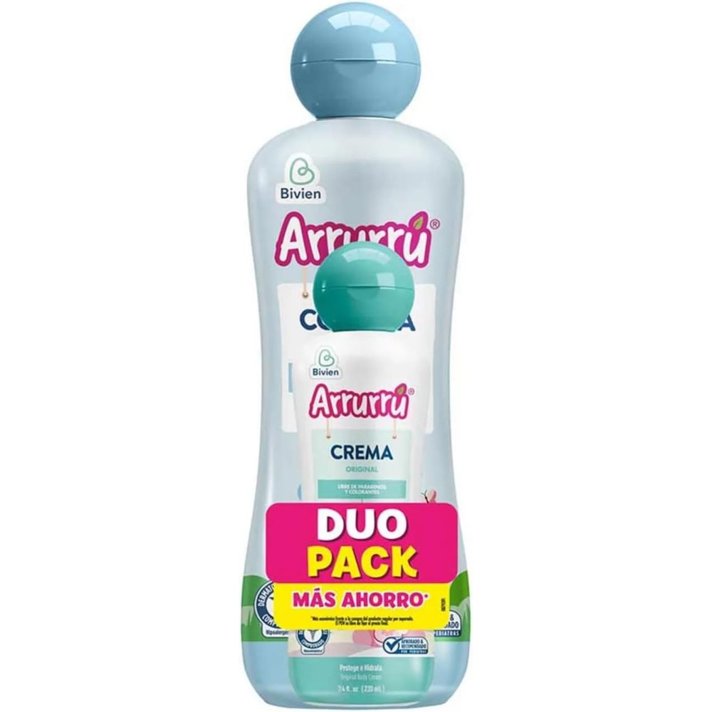 Arrurru Naturals Azul baby care duo pack front view showing cologne and moisturizing cream bottles.