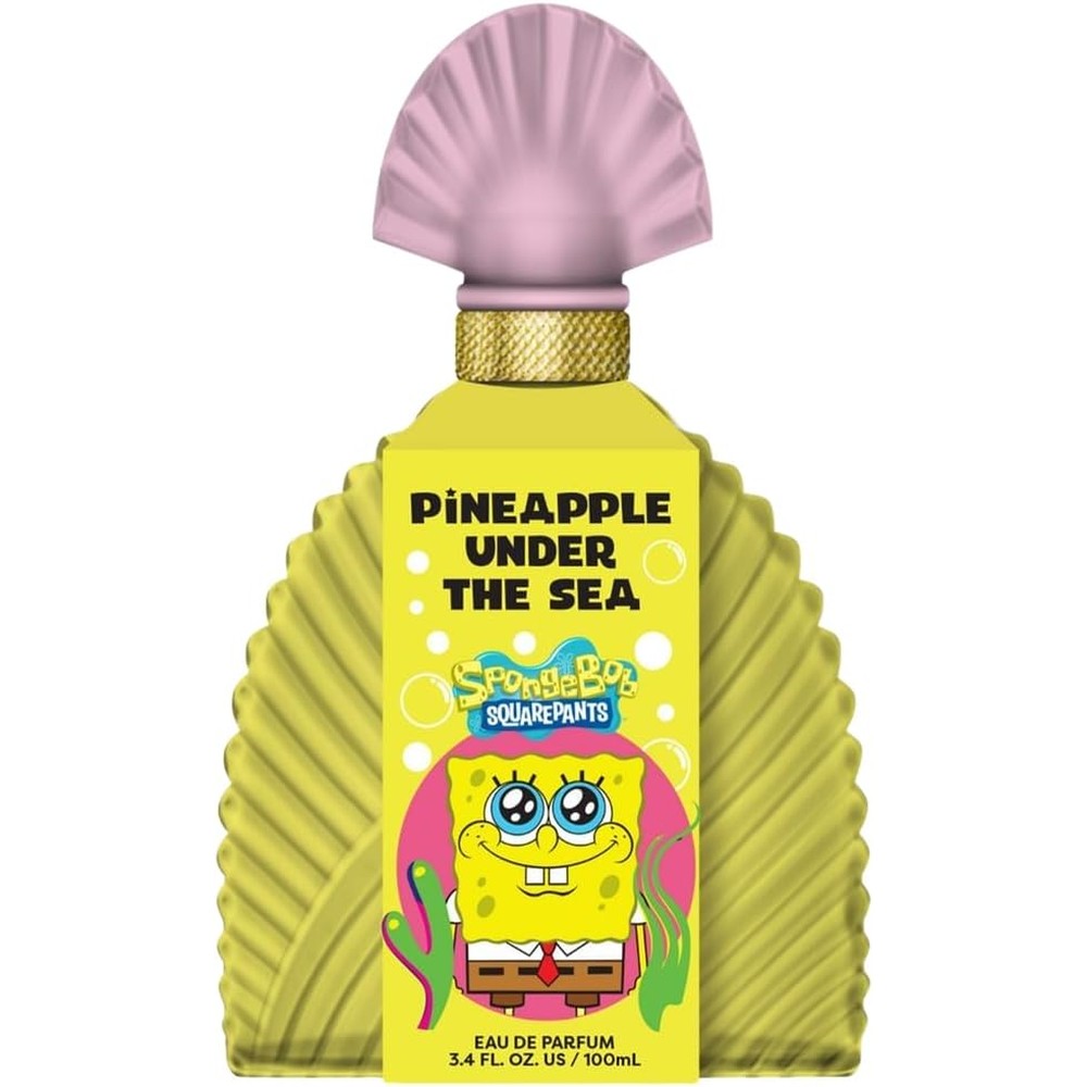 SpongeBob SquarePants Eau de Parfum 100mL front view of the pineapple shaped bottle with pink shell cap