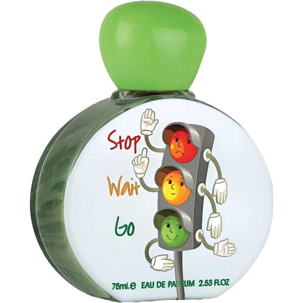 Lattafa Pride Stop Wait Go for Kids Eau de Parfum 75ml front view showing the playful traffic light bottle design.