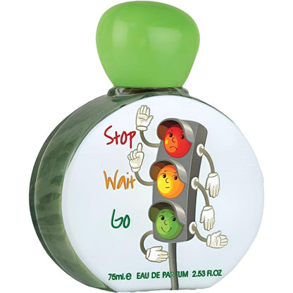 Lattafa Pride Stop Wait Go for Kids Eau de Parfum 75ml front view showing the playful traffic light bottle design.