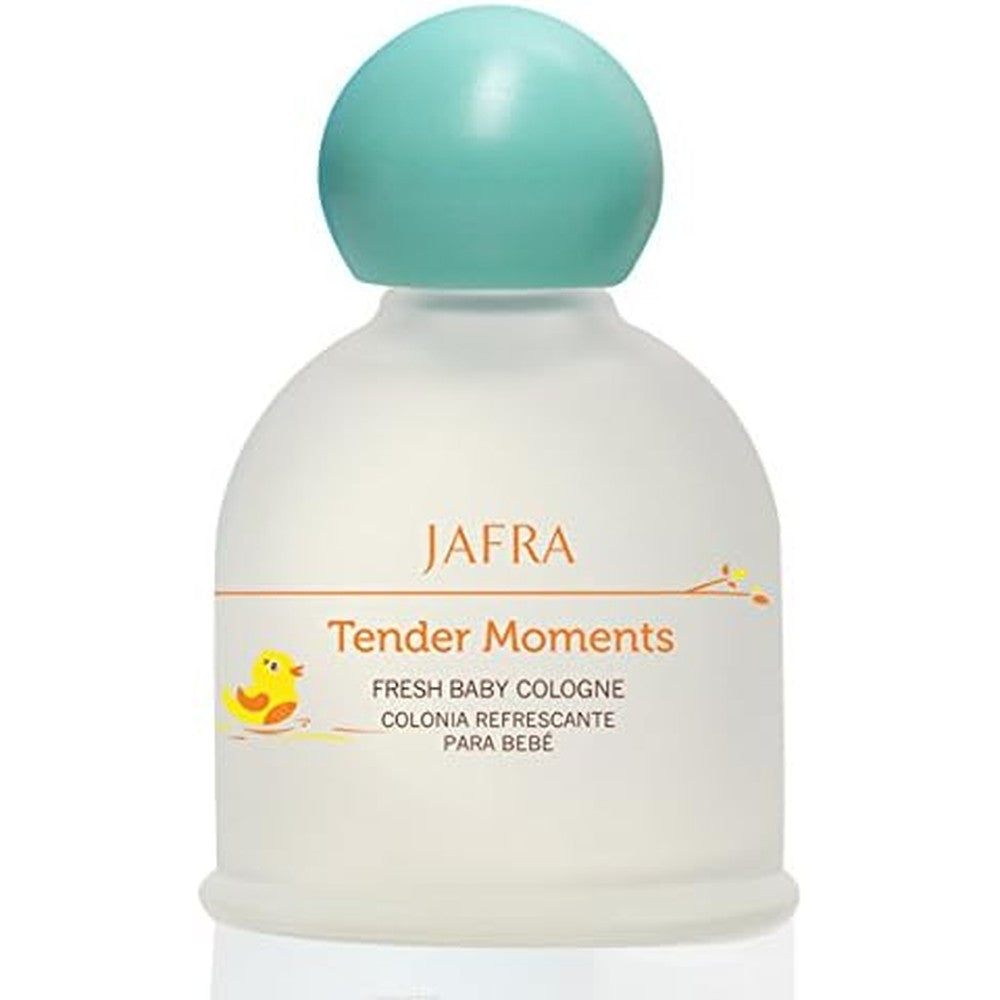 Jafra Tender Moments Fresh Baby Cologne Green front view showing light blue cap