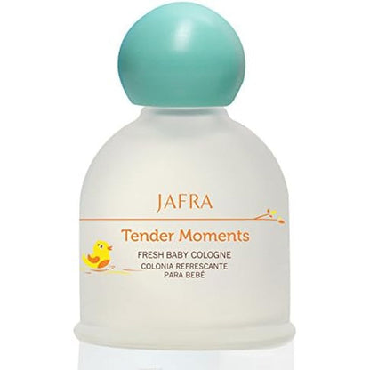 Jafra Tender Moments Fresh Baby Cologne Green front view showing light blue cap