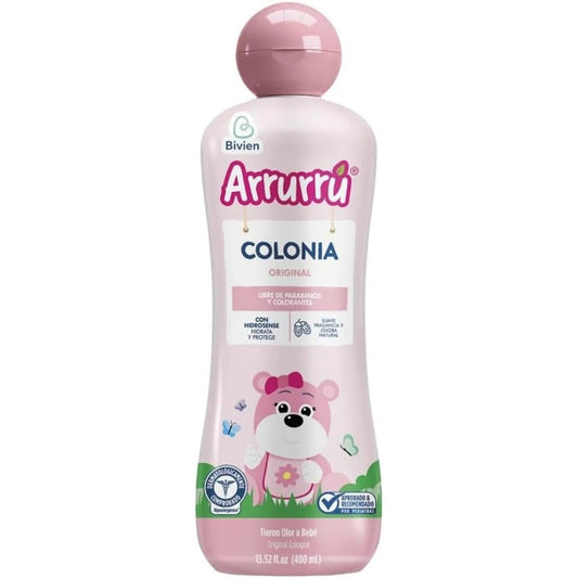 Arrurru Naturals Colonia Original Pink 400ml bottle front view showing authentic baby cologne packaging.