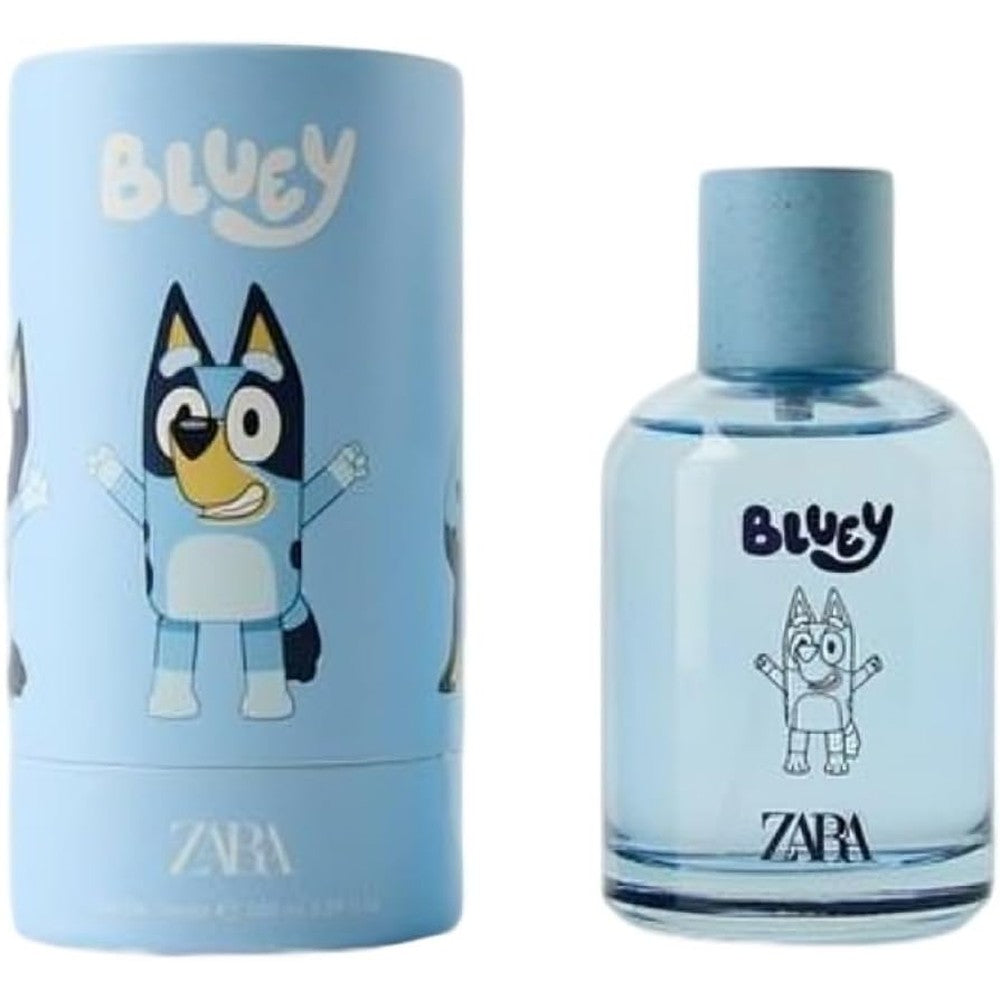 Zara Kids Bluey Ludo Studio Fragrance Spray Eau De Toilette front view showing blue cap and character art