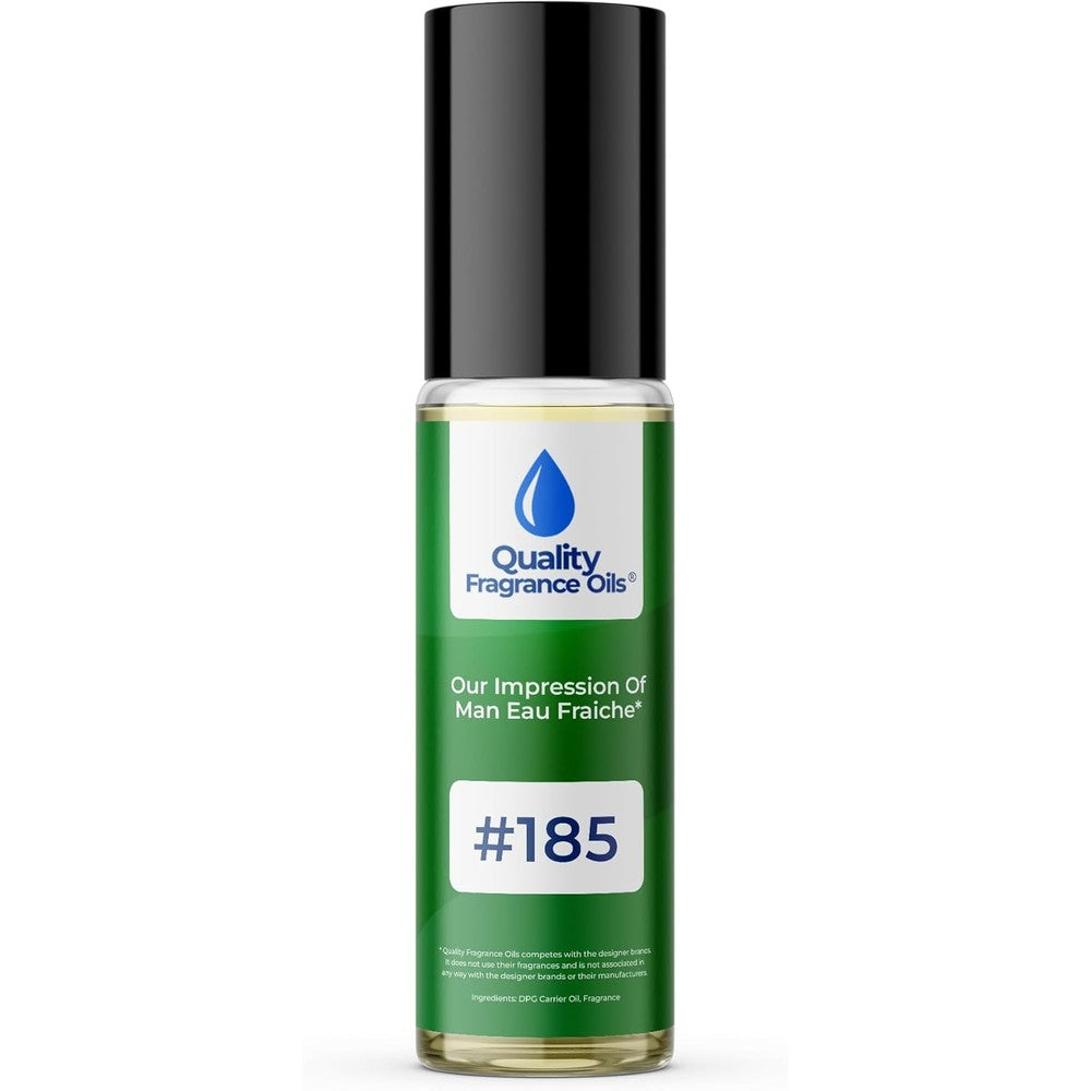 Quality Fragrance Oils Man Eau Fraiche Impression Number 185 front view ten milliliter roll on bottle