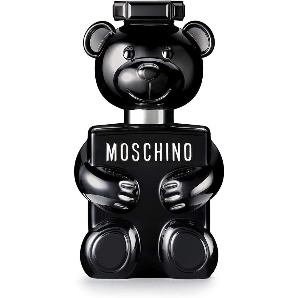 Moschino Toy Boy Eau De Parfum front view showcasing the glossy black teddy bear shaped bottle