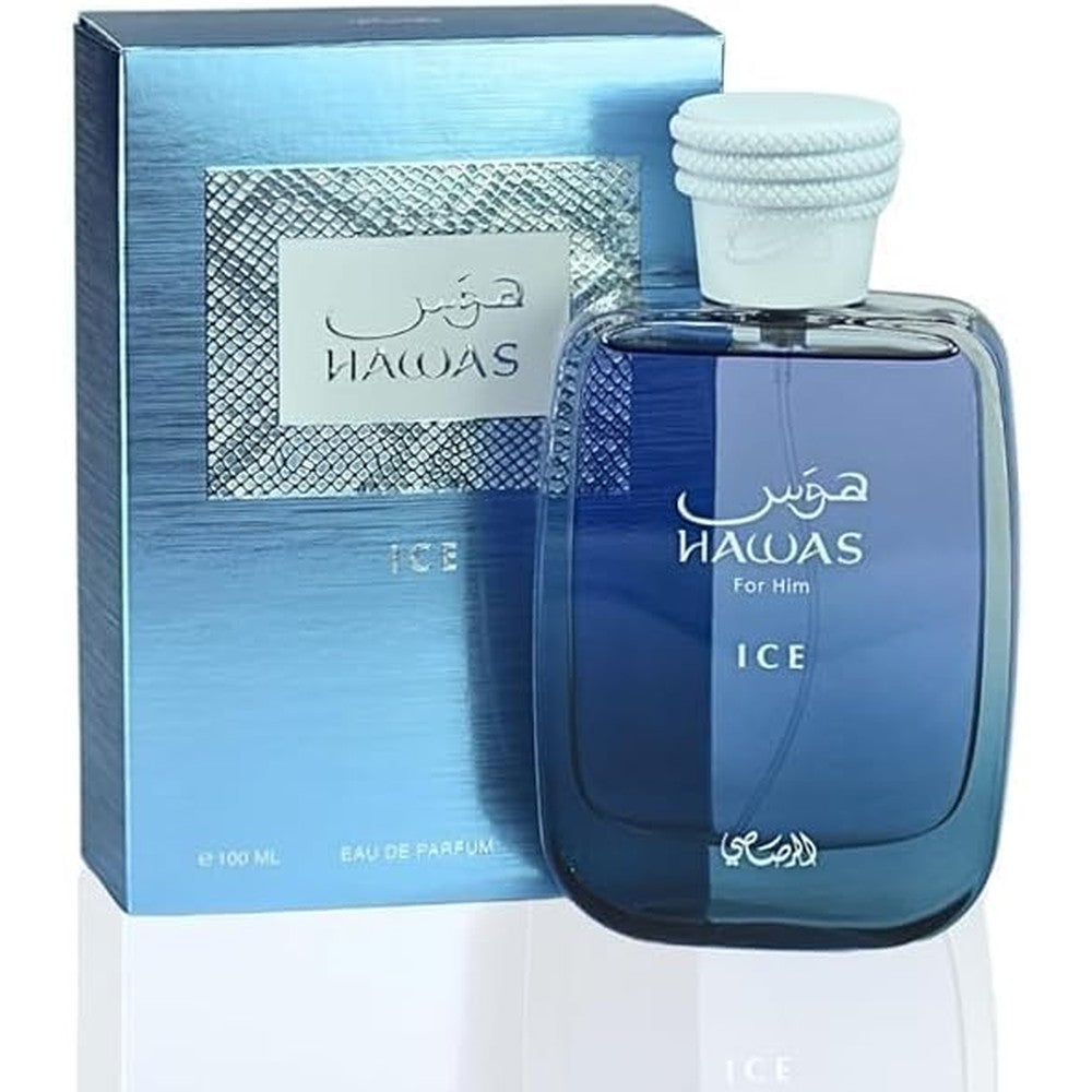 Rasasi Hawas Ice For Him Eau De Parfum 100ml bottle front view fresh masculine perfume