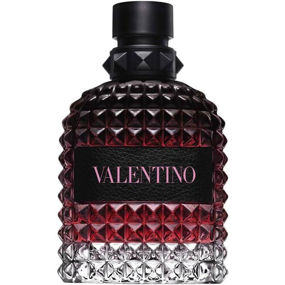 Valentino Uomo Born In Roma Intense Eau De Parfum front view showcasing the iconic gradient rockstud bottle design.