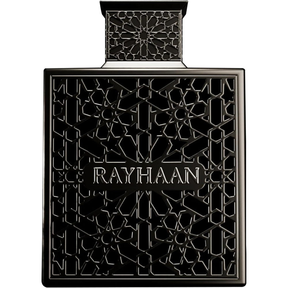 Rayhaan Obsidian Eau De Parfum for men front view long lasting luxury masculine perfume bottle