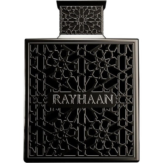 Rayhaan Obsidian Eau De Parfum for men front view long lasting luxury masculine perfume bottle