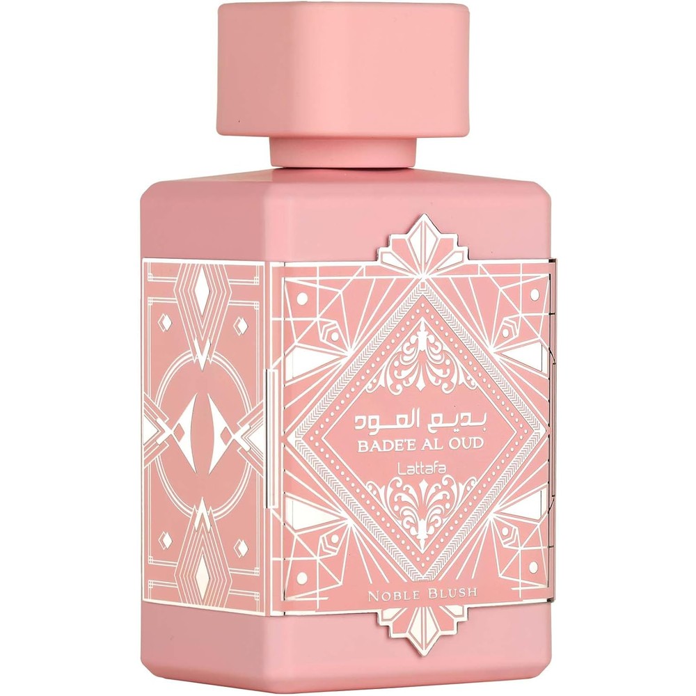 Lattafa Bade'e Al Oud Noble Blush Eau De Parfum 100 Millilitres front view pink bottle