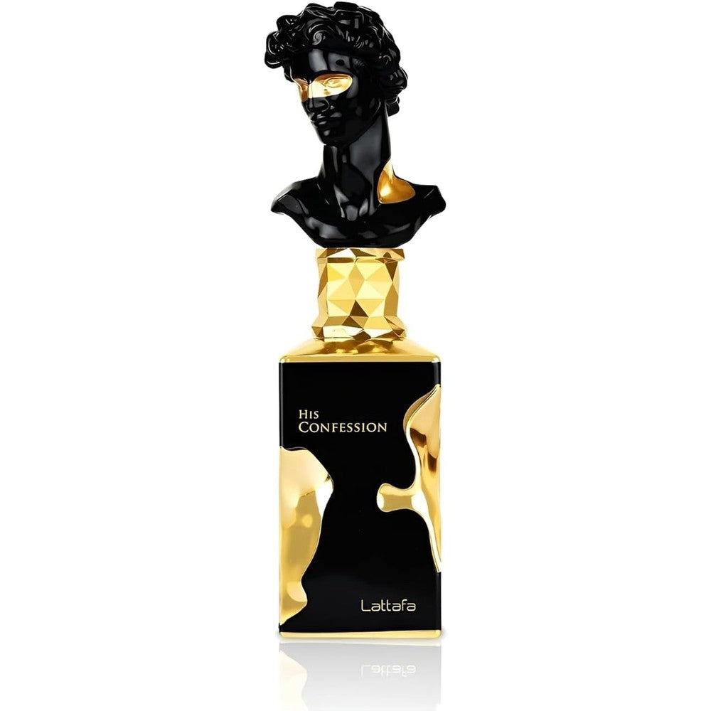 Lattafa His Confession Eau De Parfum 100ml bottle front view featuring premium masculine styling and detailed cap