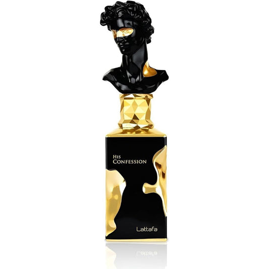 Lattafa His Confession Eau De Parfum 100ml bottle front view featuring premium masculine styling and detailed cap