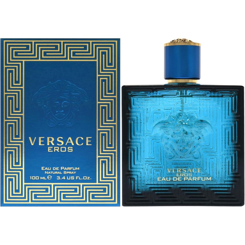 Versace Eros Eau de Parfum for Men 100 ml bottle front view showing turquoise glass