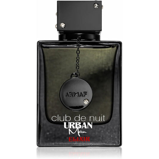 Armaf Club De Nuit Urban Man Elixir Eau De Parfum 3.6 Ounce black metallic bottle front view
