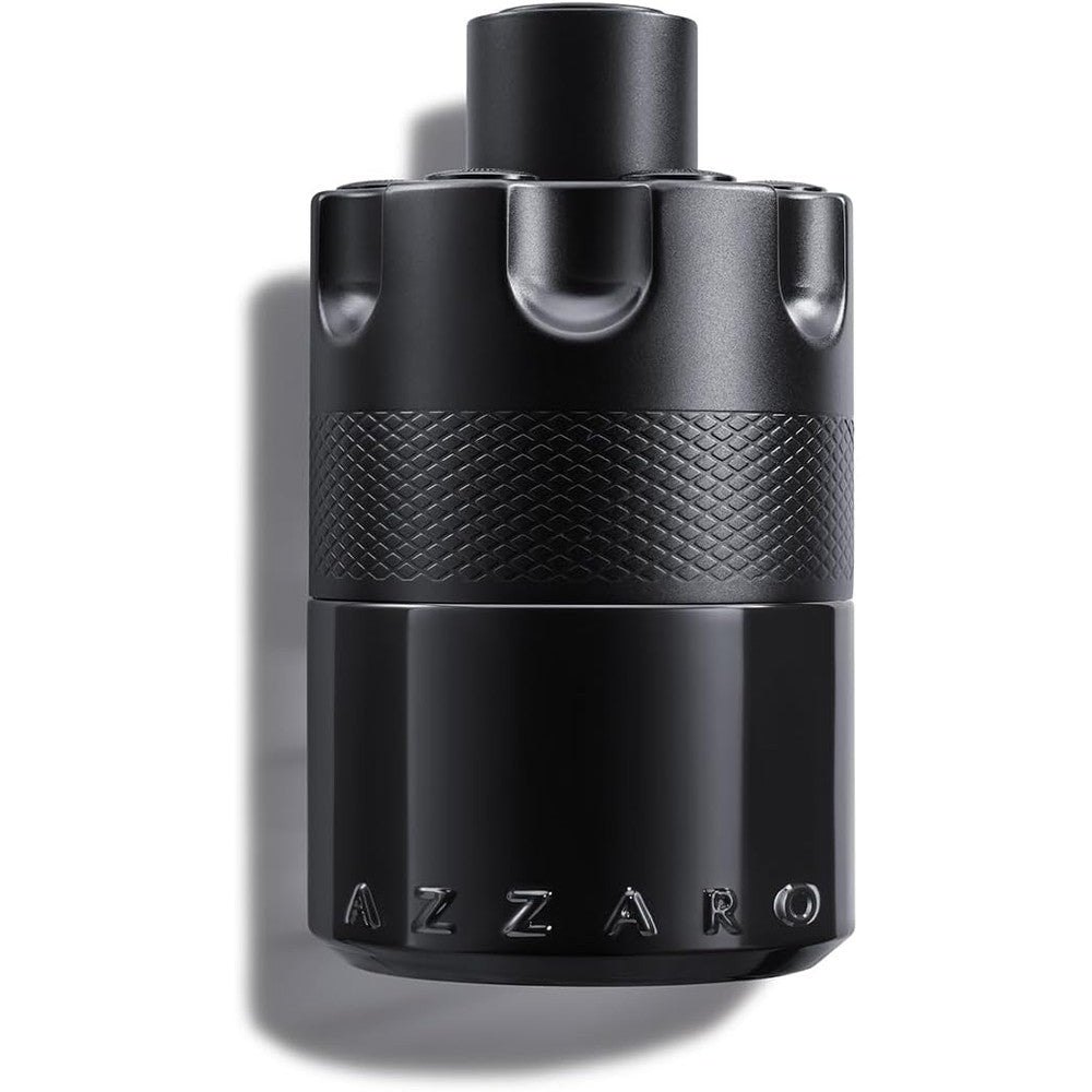 Azzaro The Most Wanted Eau de Parfum Intense bottle front view displaying the signature matte black barrel design