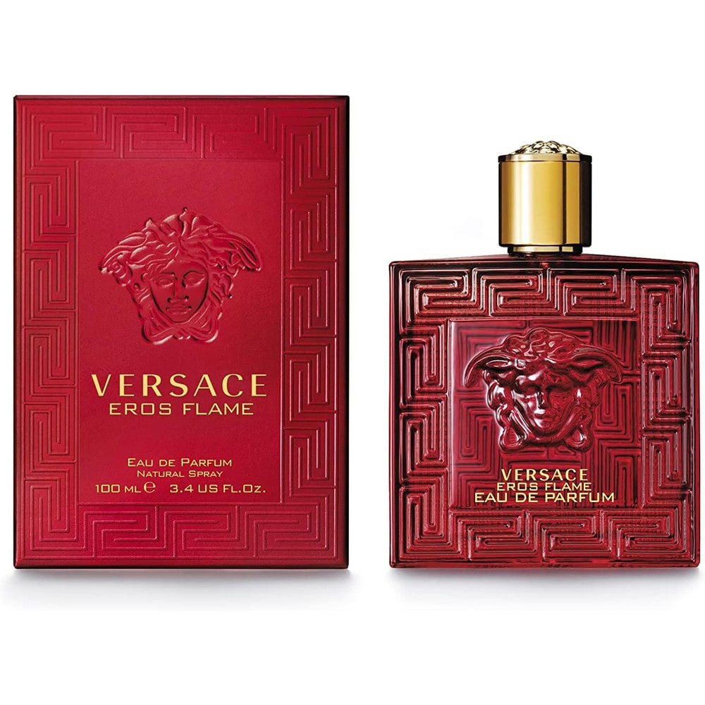 Versace Eros Flame Eau De Parfum for men 100 Milliliter front view of the fiery red bottle