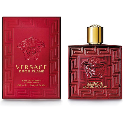 Versace Eros Flame Eau De Parfum for men 100 Milliliter front view of the fiery red bottle