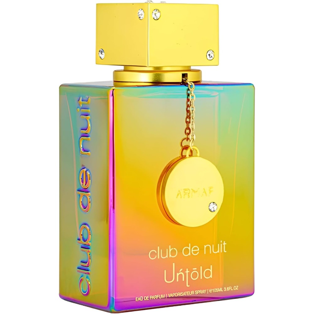 Armaf Club De Nuit Untold Eau De Parfum spray bottle front view showcasing the signature iridescent rainbow finish