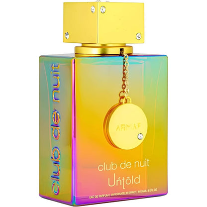 Armaf Club De Nuit Untold Eau De Parfum spray bottle front view showcasing the signature iridescent rainbow finish