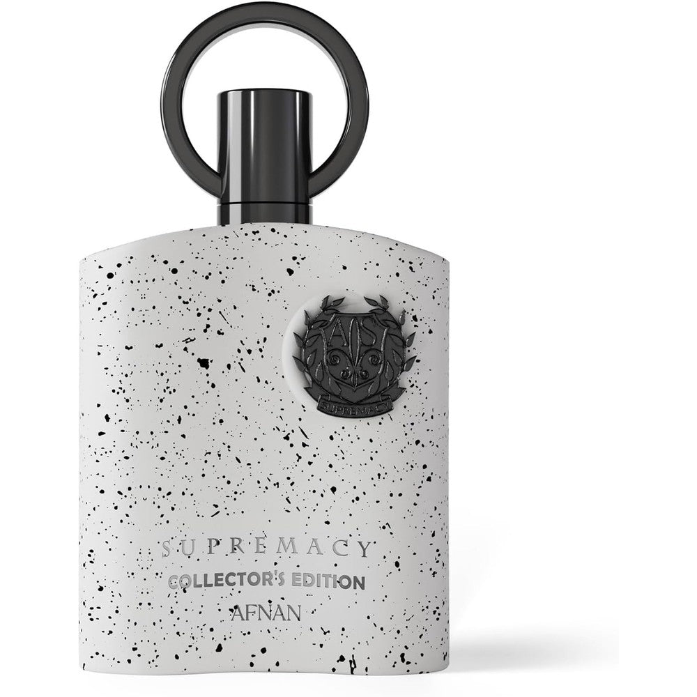 Afnan Supremacy Collector's Edition for Men Eau de Parfum front view of the premium white speckled bottle.