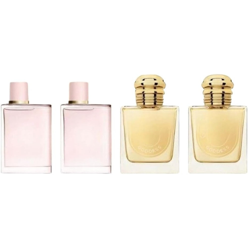 Burberry Her and Goddess miniature four piece perfume gift set front view
