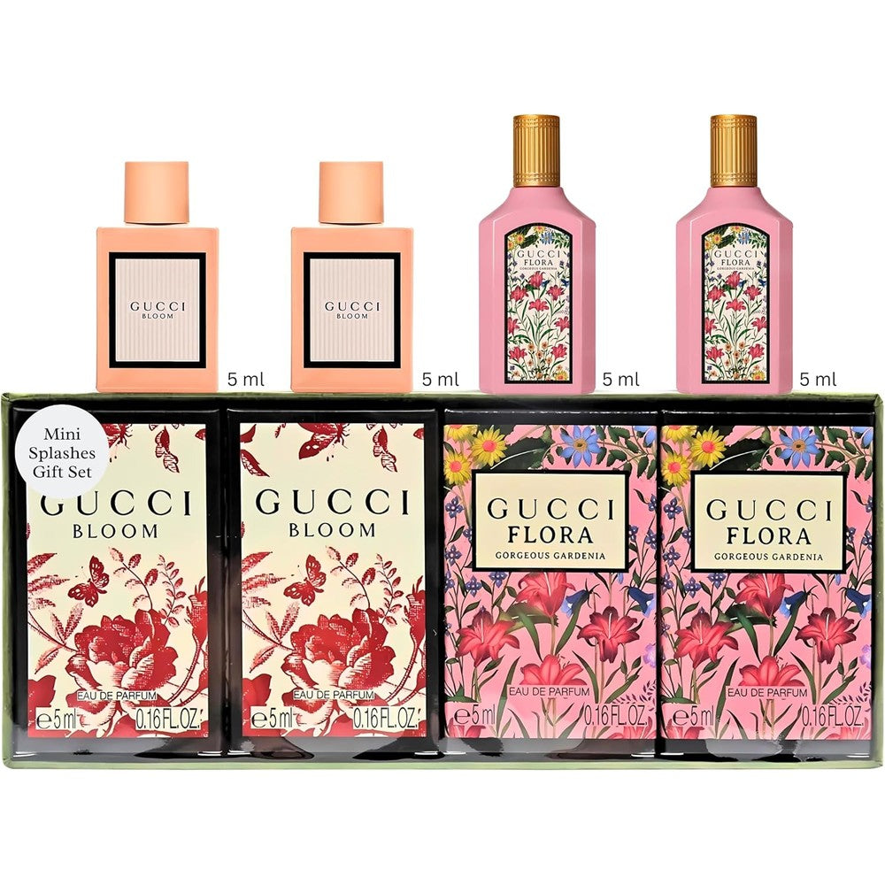 Gucci Perfume for Women Variety Fragrance Travel Splash Gift Set front view showing four miniature bottles.