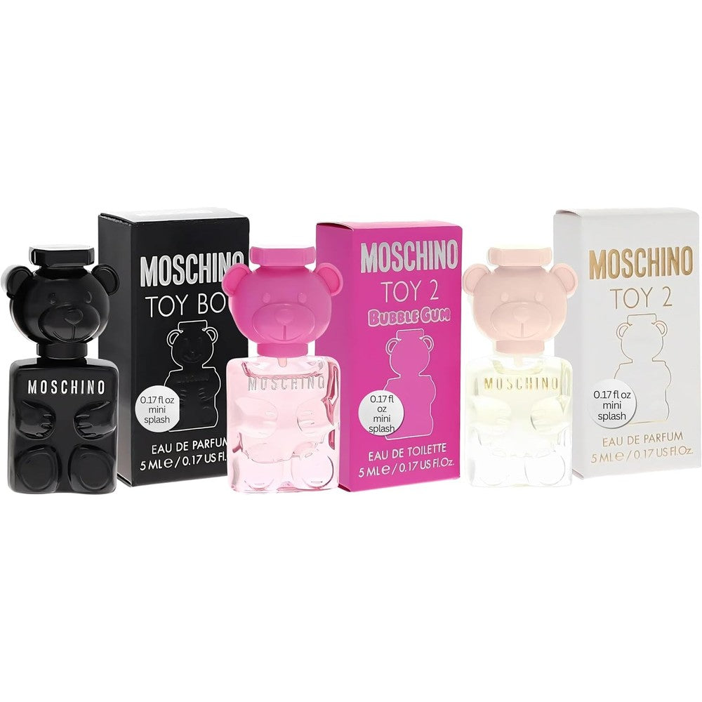 Moschino Toy Miniature Perfume Gift Set front view showing three bear-shaped bottles