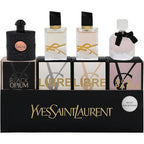 Yves Saint Laurent YSL Perfume for Women Variety 4-Piece Mini Travel Set packaged in a luxury retail display box front view