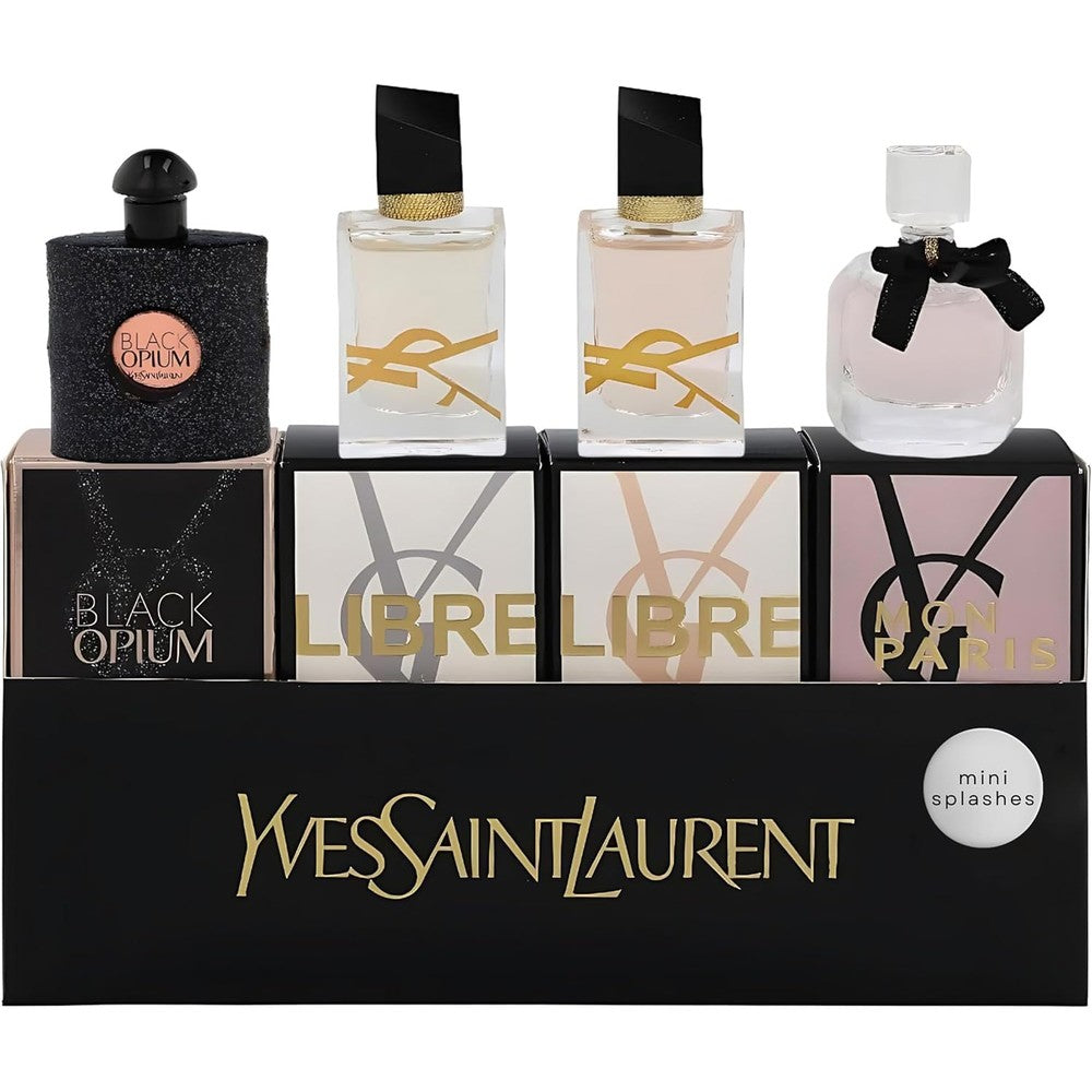 Yves Saint Laurent YSL Perfume for Women Variety 4-Piece Mini Travel Set packaged in a luxury retail display box front view