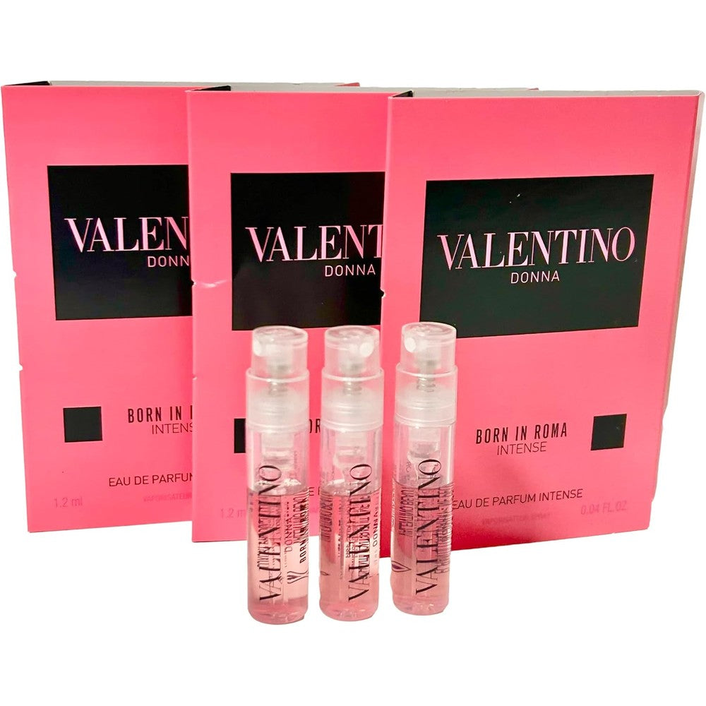 Valentino Donna Born In Roma Intense Eau De Parfum front view showing the miniature sample vial set for women.