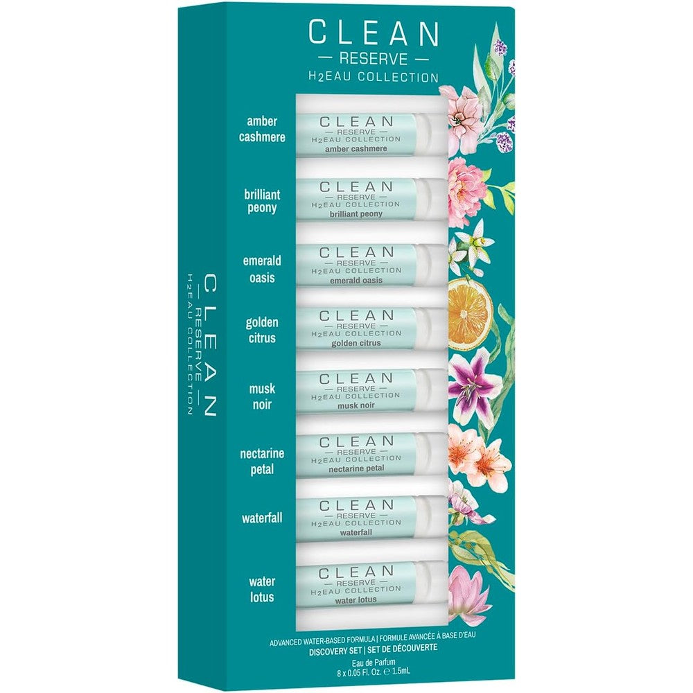 Clean H2eau Fragrance Discovery Gift Set front view of travel mini bottles