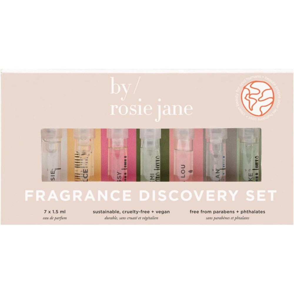 By Rosie Jane Discovery Perfume Set front view with 7 travel vials
