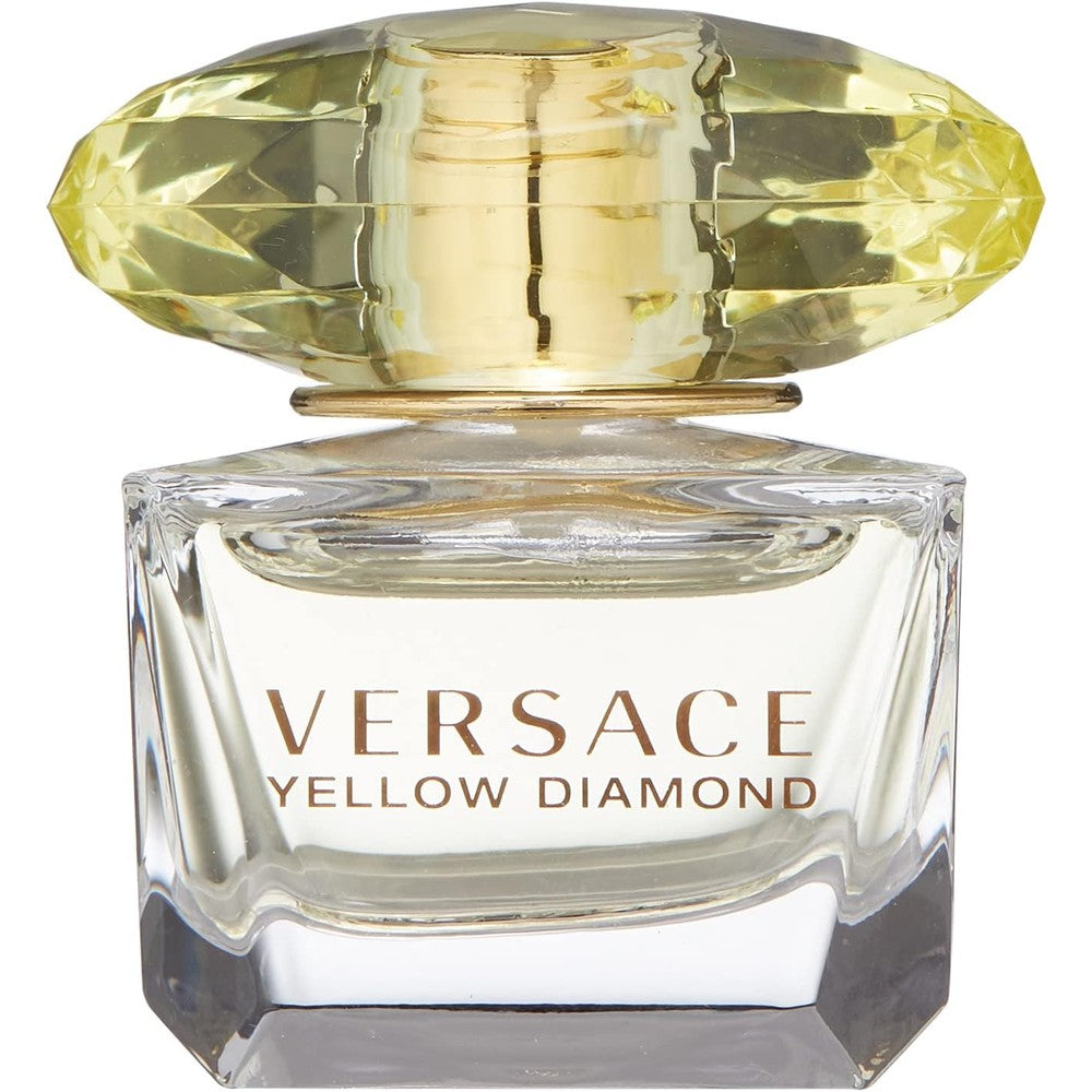 Versace Yellow Diamond Eau De Toilette Miniature front view showing the iconic crystalline yellow cap