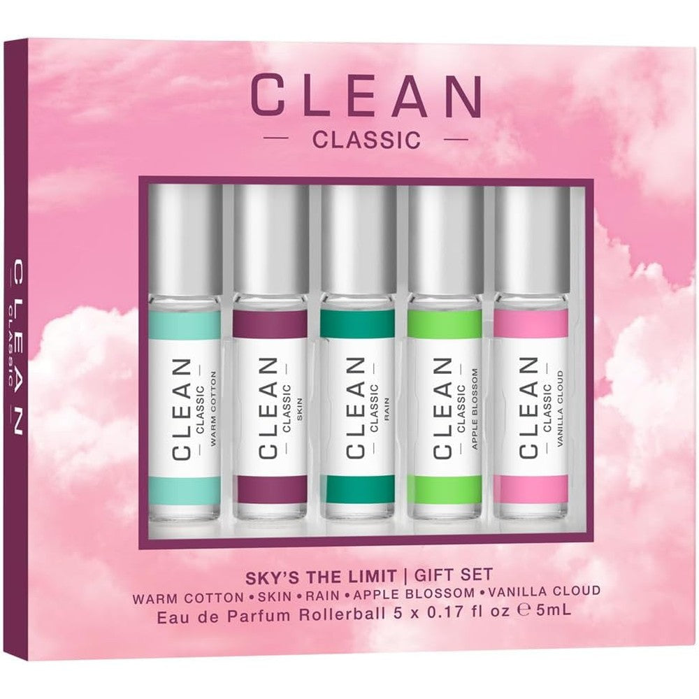 CLEAN CLASSIC Fragrance Discovery Gift Set front view displaying five travel mini rollerballs