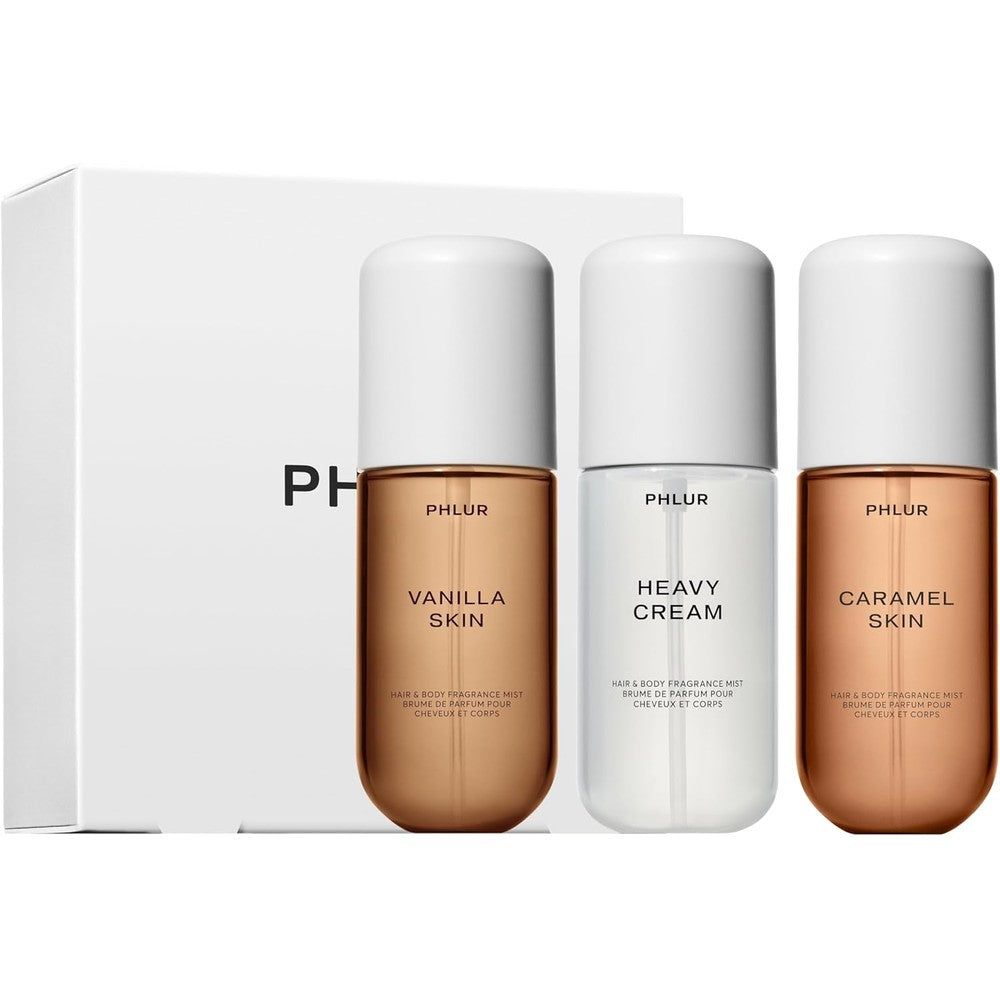 Phlur Sweet Skin Trio set front view showing three travel size bottles